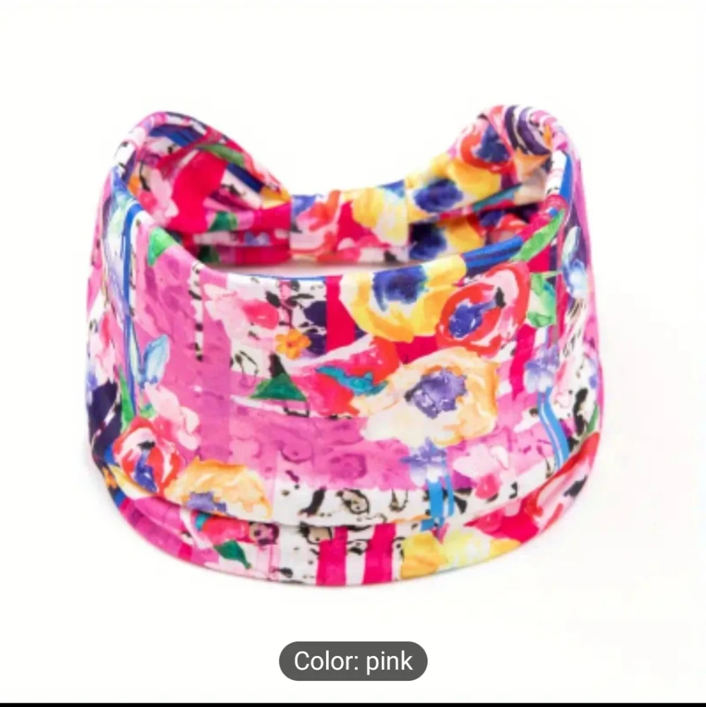 Tie Dye Flower Print Knotted Headband Wide Sports Fitness Yoga Headband, Pink